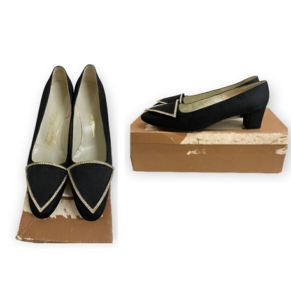 VIntage Roger Vivier black satin pumps with emberlishment, size 7 1/2 AA, in ori - Picture 2 of 16
